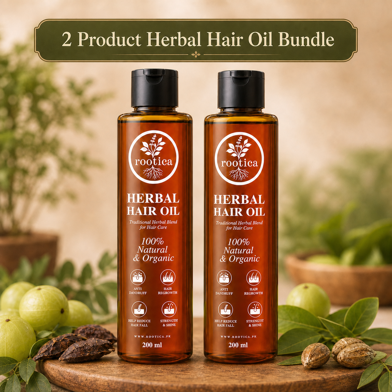 Rootica Herbal Hair Oil Bundle – 200ml + 200ml