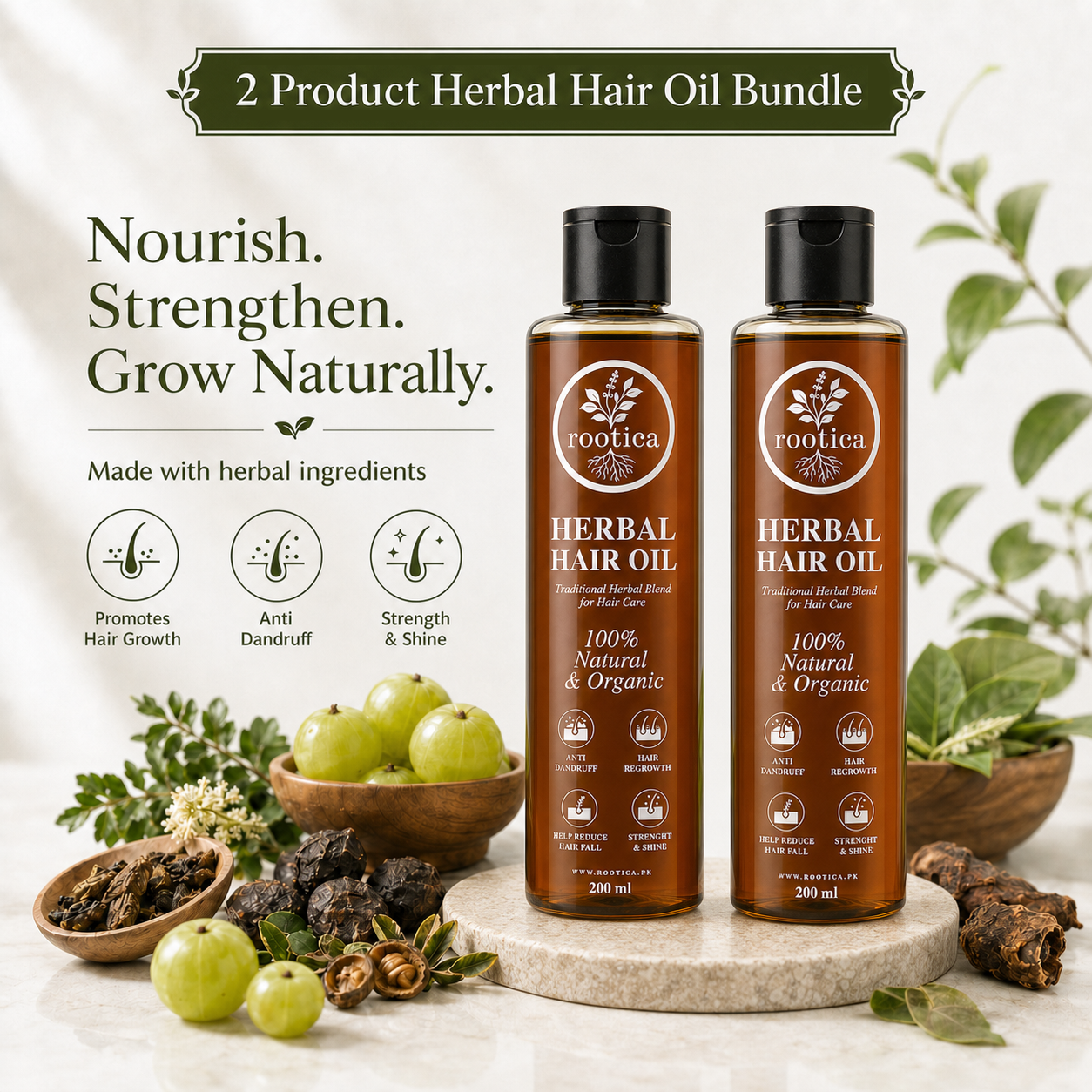 Rootica Herbal Hair Oil Bundle – 200ml + 200ml